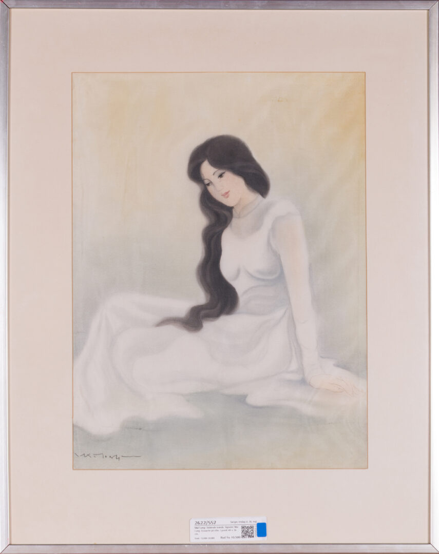 Mai Long gouache on silk painting Seated Woman