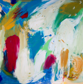Rahim El abstract painting on wood panel from the Kairos series