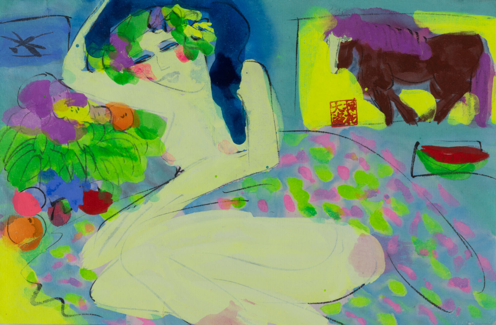 Walasse Ting - Resting Woman, c. 1980s