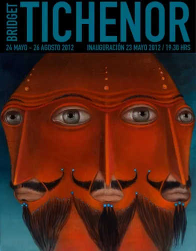 Cartעל de exposición retrospectiva de la pintora surrealista Bridget Tichenor con la pintura Líderes | Aurora y Atenea Bridget Tichenor Surrealist Painter retrospective exhibition poster featuring painting Lideres
