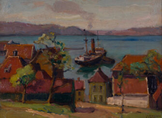 #5 André Lynen - Steamer in the Harbour with Red-Roofed Houses, 1936