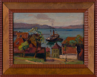 Thumbnail 2 of André Lynen — Steamer in the Harbour with Red-Roofed Houses, 1936