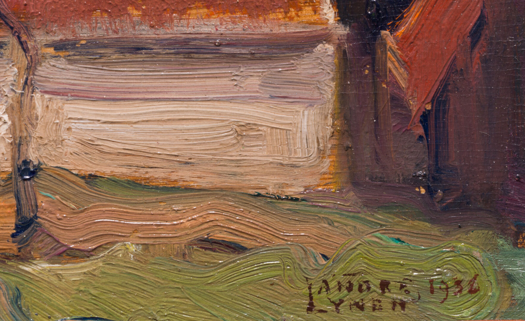 André Lynen — Steamer in the Harbour with Red-Roofed Houses, 1936 — view 3