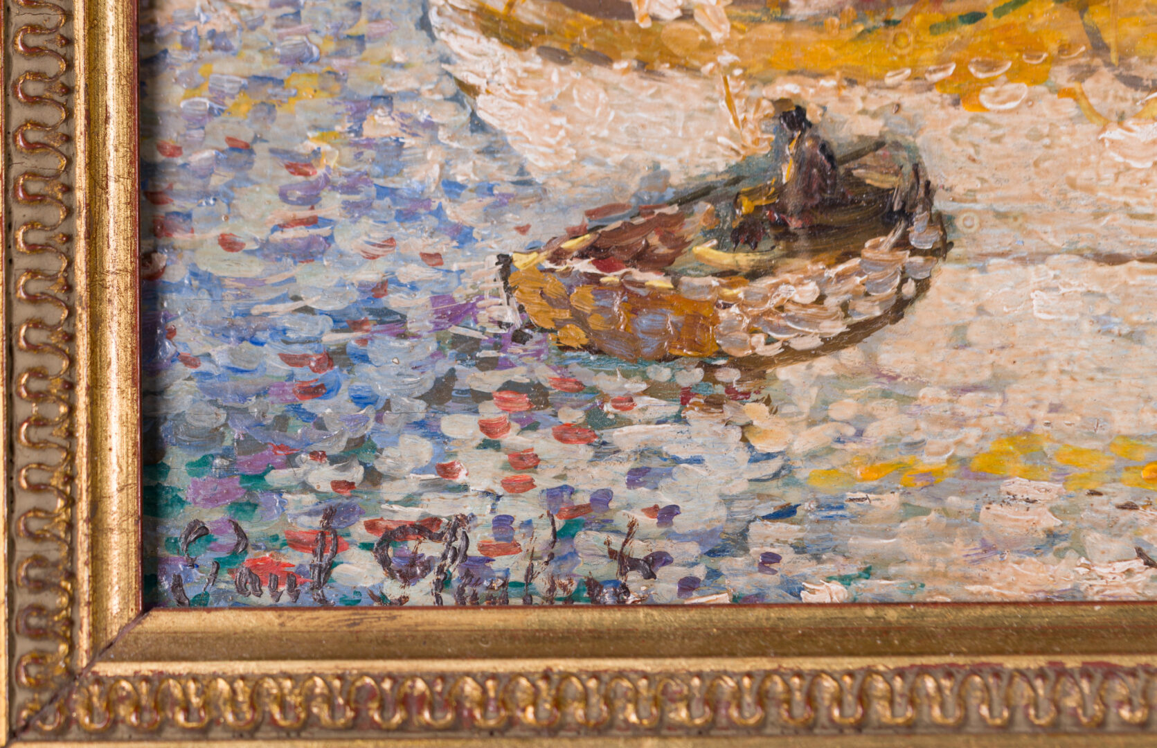 Paul Flaubert — Sailing Boats in the Harbour, Pointillist Marine, c. 1970's — view 3