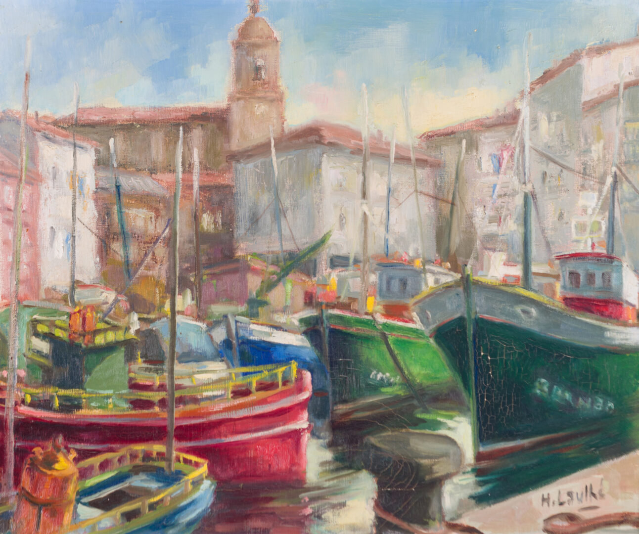 Henri Laulhé — Fishing Boats in the Port of Saint-Tropez, c. 1950's