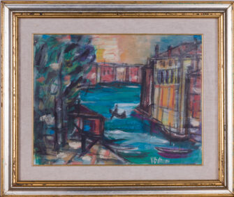 Thumbnail 2 of Vittorio Botticini — Venice, Canal with a Gondola at Sunset, c. 1960's