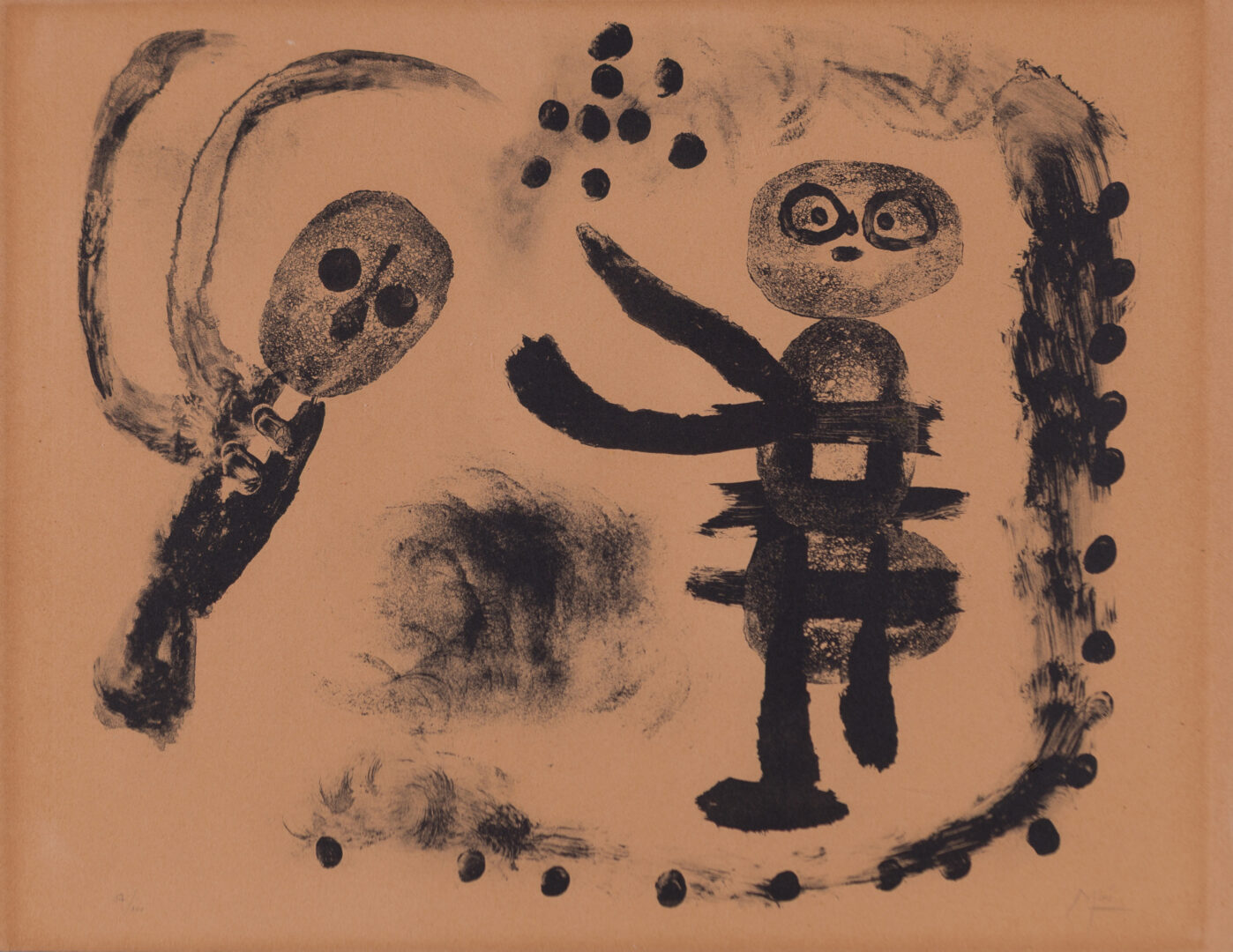 Joan Miró 1958 lithograph on Arches, two figures, published by Maeght | Aurora & Athena Joan Miró 1958 lithograph on Arches, two figures, published by Maeght